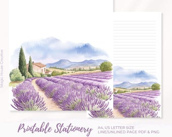 Lavender Cottage Floral Printable Stationery Paper,Lavender Letter Writing Paper,A4 & US Letter Size,Digital Journal Paper Download