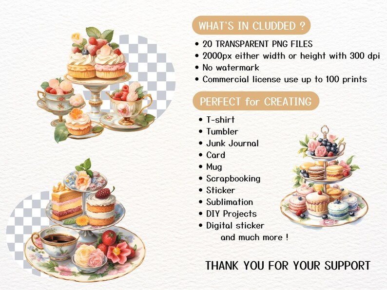 Tea Time Desserts Clipart, Watercolor Floral Tea Time Bundle Clipart ...