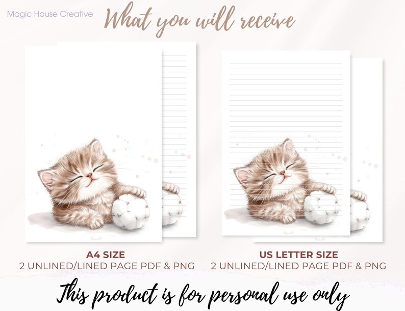 Cute Cat Printable Paper Note,watercolor Soft Brown Fluffy Cat Letter ...