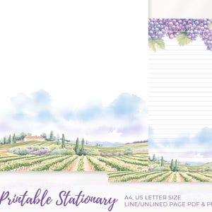 Vineyard Scene Printable Stationery Paper,Grape Vinery Writing Paper,A4 & US Letter Size,Digital Journal Paper Download