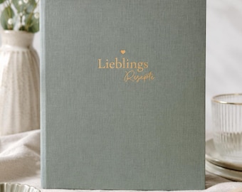 Receptenmap van linnen, A4-formaat, "Favoriete Recepten" | Bewaarmap voor familierecepten | Cadeau voor hobbykoks | Keuken | Verzamelmap | Oma | Moeder | Kookboek