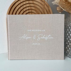 Personalisiertes Gästebuch aus Leinen Beige | Hochzeit | Verlobung | Jubiläum | Geburtstag | Glückwünsche Brautpaar | Babyparty Babyshower