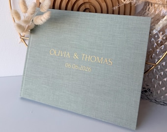 Elegant personalized linen guest book | 100 pages | Golden wedding anniversary | Engagement | Anniversary | Corporate event | Baby shower | Birthday