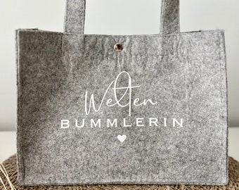 Tasche aus Filz „Weltenbummlerin“| Shopper | Strandtasche | Personalisierbar mit Name | Urlaub | Reise | Geschenke Freundin | Geburtstag