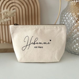 Kosmetiktasche aus Baumwolle „Hebamme mit Herz“ personalisiert mit Name | Dankeschön | Doula | Geburt Baby | Geschenkidee Geburtshelfer/-in