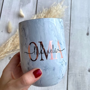 Personalisierter Thermobecher | Tasse in Marmor Optik | Kaffeebecher to go | Geschenk für Oma & Opa