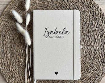 Personalisiertes Notizbuch A5 aus Baumwolle 100% recycelt | Studium | Bachelor | Ausbildung | Tagebuch | Schule | Geschenk Kollegin | Reise