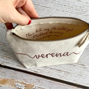 Personalisierte Kosmetiktasche aus Baumwolle mit Wunschtext Innenseite