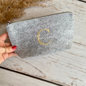 Personalized felt cosmetic bag Individual gifts with name and initial image 8