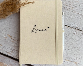 Notebook personalized A5 cotton with name | School gift children | Diary | Study | Journal | World of thought | Notes| Memory