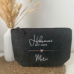 Hebamme mit Herz Geschenk | Kosmetiktasche aus Filz personalisiert mit Namen | Dankeschön | Abschiedsgeschenk |