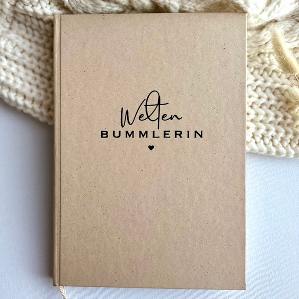 Personalisiertes Notizbuch A5 „Weltenbummlerin“ Bullet Journal | Reisetagebuch | Erinnerungen Reise | Urlaubserlebnisse Freunde | Au Pair