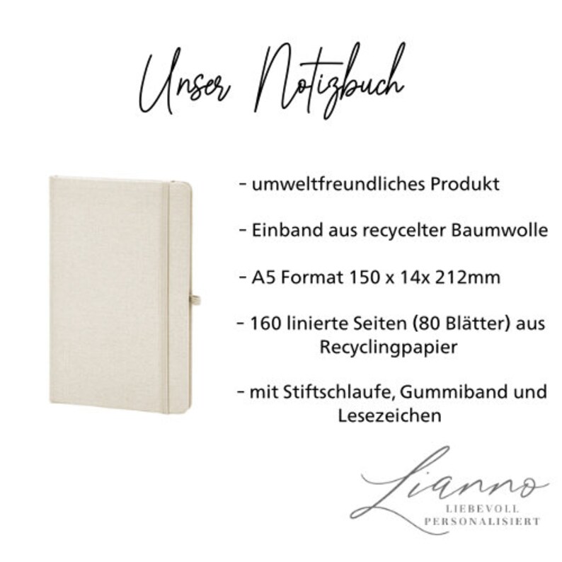 Personalisiertes Notizbuch A5 Baumwolle 100% recycelt Geschenke Kollegin Beste Freundin Reise Gedanken Tagebuch Ideen Notizen Bild 2