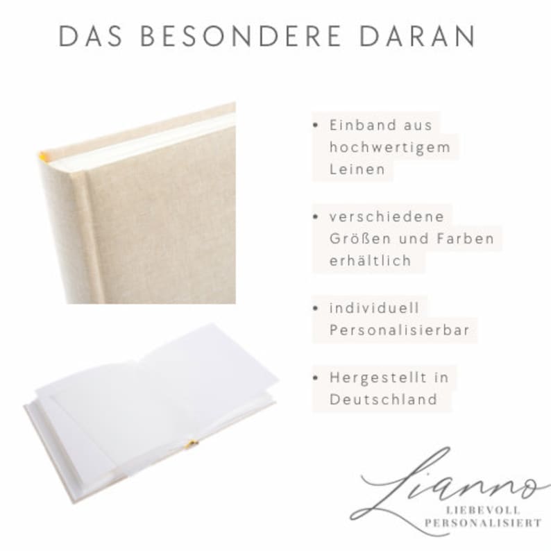 Fotoalbum aus Leinen personalisiert Hochzeit Gästebuch JGA Erinnerungen Babyalbum Taufe Geschenke zur Geburt Jahrestag Bild 9