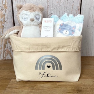 Personalisiertes Aufbewahrungskörbchen aus Baumwolle mit Regenbogen | Geschenke zur Geburt | Kinder