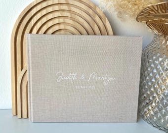Personalisiertes Gästebuch aus Leinen mit 100 Seiten | Hochzeit | Verlobung | Jubiläum | Geburtstag | Abschied | Glückwünsche Brautpaar