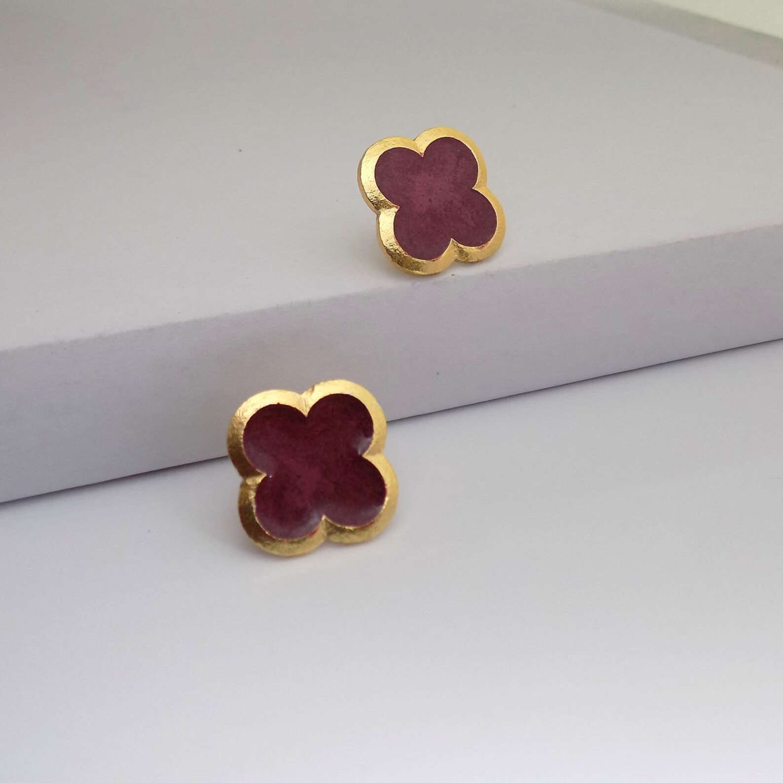 18k Gold plated Clover EarringsFour Leaf Clover EarringsGift Etsy