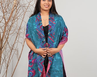 Women oversized reversible kantha scarf cotton wrap shawl double sided printed scarves
