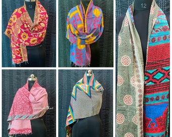 Reversible Cotton Kantha Scarves / Scarf Hand stitch Indian Scarfs Gift For Scarf, Indian Dupatta, Vintage Scarves