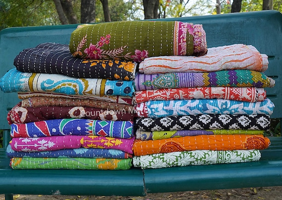 Quilts for sale, Twin size quilts, Cotton Kantha Quilt, Home & Decor Quilts