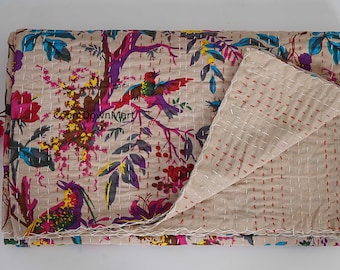 Jeté de lit en coton à imprimé floral, couvre-lit kantha, cadeau pour elle, décoration intérieure chaleureuse