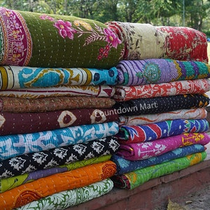 Wholesale Lot Of Indian Vintage Kantha Quilt Handmade Throw Reversible Blanket Bedspread Cotton Fabric BOHEMIAN quilt