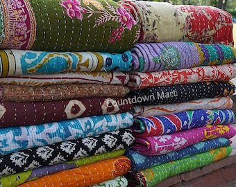Lote al por mayor de colcha Kantha vintage india hecha a mano, manta reversible, cubrecama, tela de algodón, estilo bohemio.
