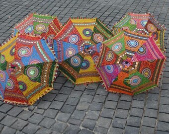 Indian cotton patchwork floral umbrella vintage embroidered parasols hippie sun protection