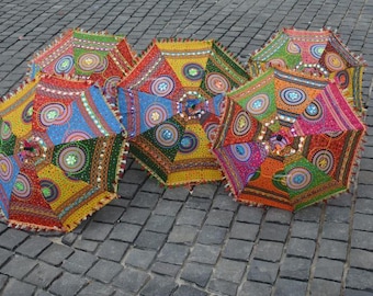 Rajasthani colorful patchwork floral umbrella beach festive patio