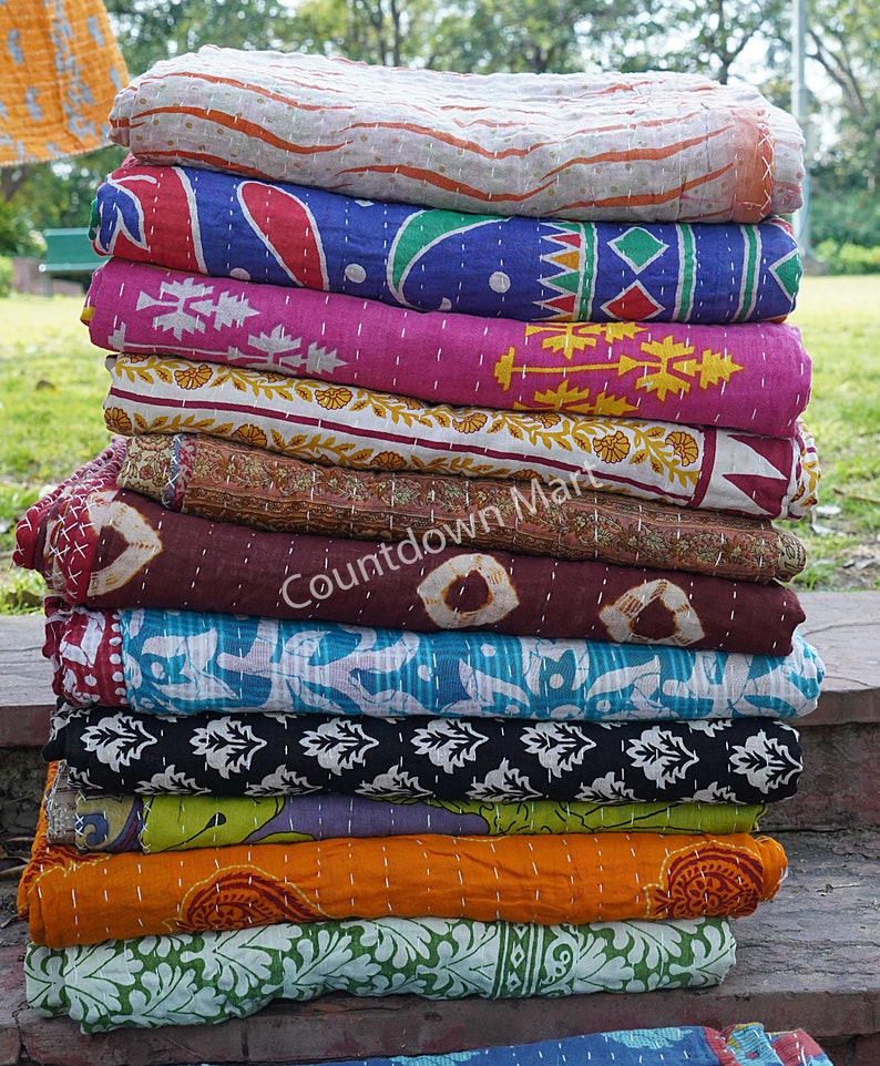 Quilts for sale, Twin size quilts, Cotton Kantha Quilt, Home & Decor Quilts image 6
