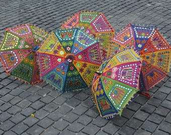 Handmade Indian elephant floral parasol umbrella, boho wedding décor, cotton sun umbrella