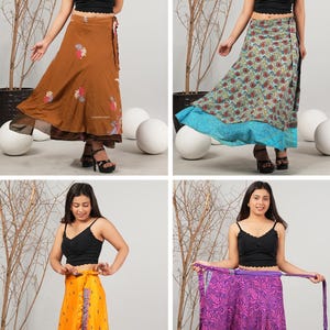 Wholesale Lot of Vintage Indian Art Silk Wrap Skirts Recycled Summer Skirts Double Layer silk Long skirts