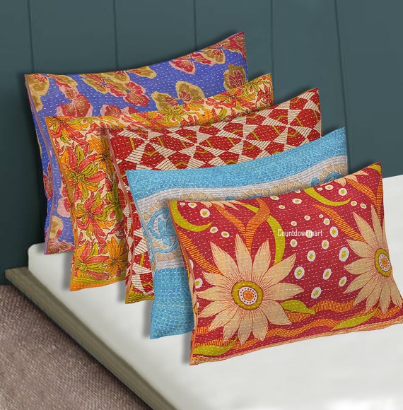 Pcs Set of Decorative Pillow Cover Vintage Kantha Cushion Covers - Main Image