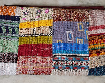 Indian Patchwork Quilt Kantha Quilt Handmade Vintage Quilts Boho Queen Size Bedding Throw Blanket Bedspread Quilting Hippie Quilts For Sale