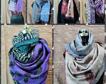 Premium Handmade Art Silk Kantha Scarf / Scarves Reversible Scarfs / Wraps