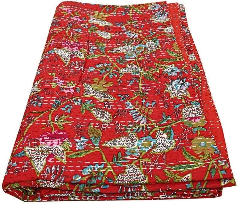 Paradise Print Kantha Quilt King Pure Cotton Kantha Throw Etsy