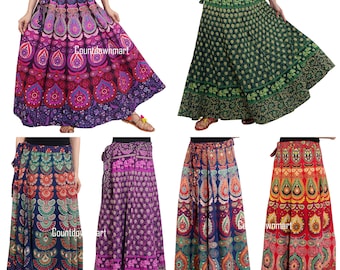 Red Natural Cotton Wrap Skirt For Women And Girls / Block Print Skirt / Long Maxi Skirt.