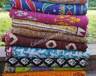 Vintage Kantha Quilt Indian Kantha Quilt Kantha Bedcover Cotton Blanket Throw