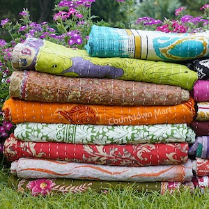 Wholesale Lot Of Indian Vintage Kantha Quilt Handmade Throw Reversible Blanket Bedspread Cotton Fabric Vintage quilt