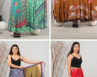 5 Sari Wrap Skirts , Vintage Recylced Double Layer Skirts For Women , Indian Long Skirts , Boho Summer Skirts , Hippie Maxi Skirts