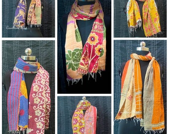 Wholesale 5 Cotton Kantha Handmade Scarf 72x18 Bohemian Scarves For Women Boho Hippie Stole Neck Scarfs (Assorted Colos )