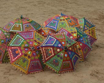 Indian vintage elephant print cotton umbrella