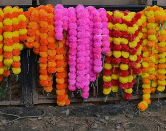 VENDITA SU stringhe di ghirlande di fiori di calendula Deewali decorativi artificiali indiani per la decorazione della festa nuziale di Natale Diwali