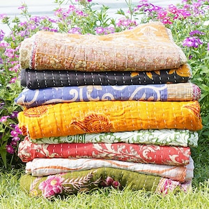 Homemade quilts for sale Indian Kantha Quilt Bed Spread Fabric Bundles twin size quilts