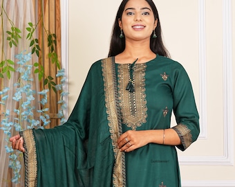 Pure Cotton Ethnic Kurti Pant Set Indian Women Kurti Pant With Dupatta Set Traditional Salwar Kameez Handmade Dress Gift For Her