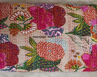 Lightweight kantha quilt cotton comforter handmade soft blanket all sizes with shams cozy gifts