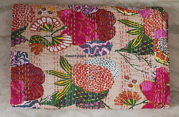 Lightweight kantha quilt cotton comforter handmade soft blanket all sizes with shams cozy gifts