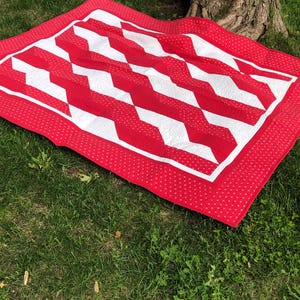Red & While Ribbons Quilt - Made in Canada