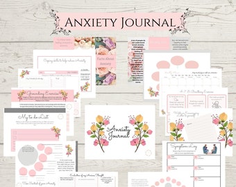 Anxiety Mental Health Journal, Grounding, Breathing techniques, Depression workbook, Awareness Affirmation Planner, worksheets, Therapy