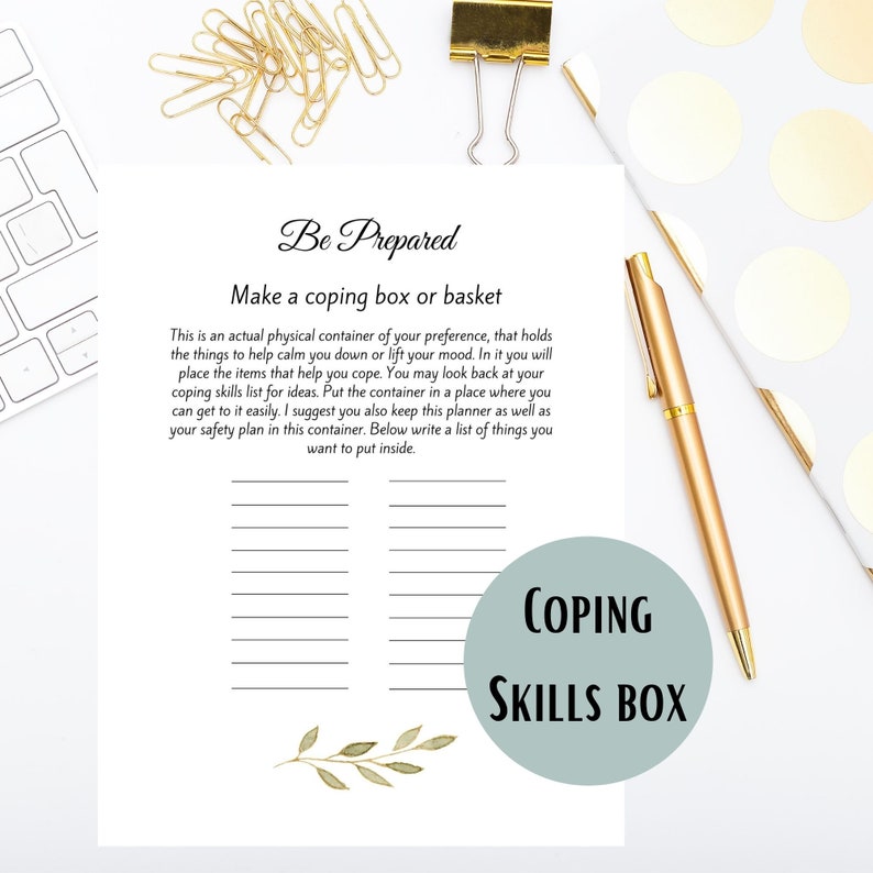 Coping Skills Printable Journal Preteens to Adults, Safety Crisis Plan